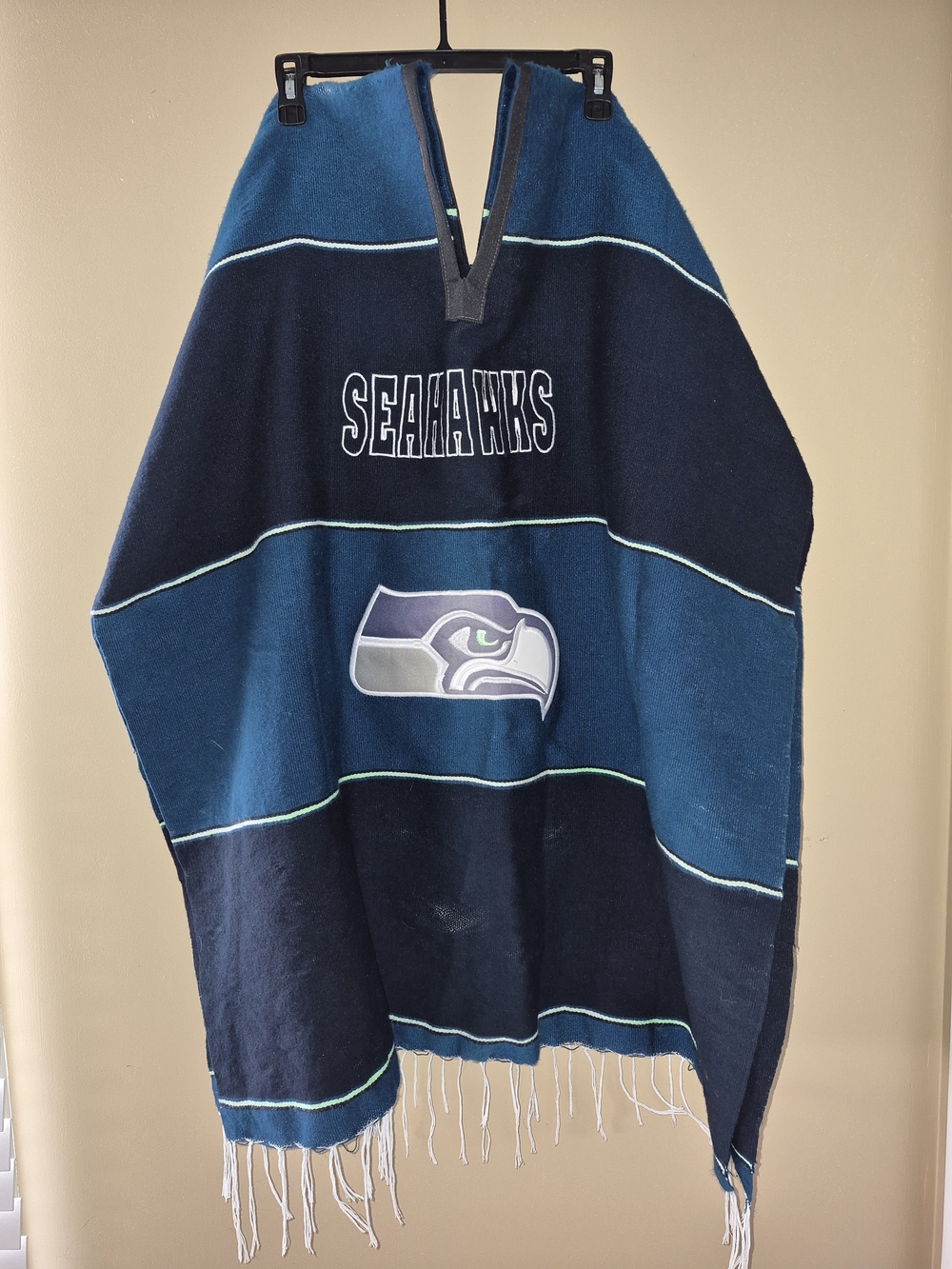 Seattle Seahawks Men's Navy & Teal Fleece Open Sided Pancho